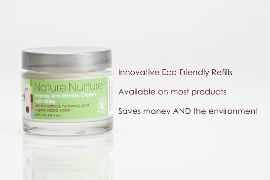 Natural Skin Care - Eco-friendly, Refills, Recyclable Containers. Garden Girl skin care introduced a unique refills program that allows customers to purchase refills after their first purchase of a full sized package. Saves money and the environment.