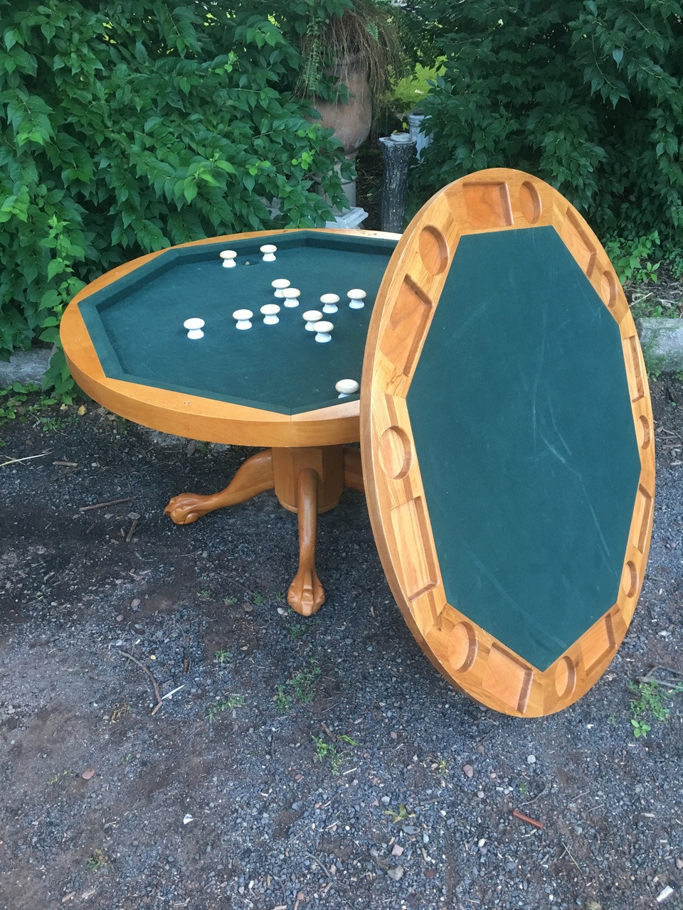 48 Round Oak Clawfoot Pedestal Table Bumper Pool Poker Table Forgotten Furniture