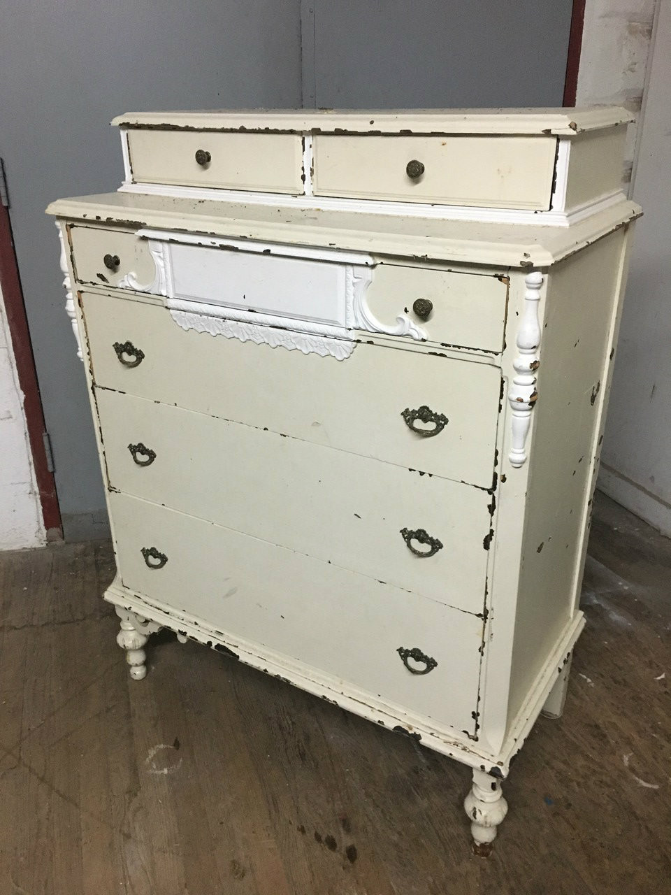 Tall Victorian White 6 Drawer Dresser Furniture