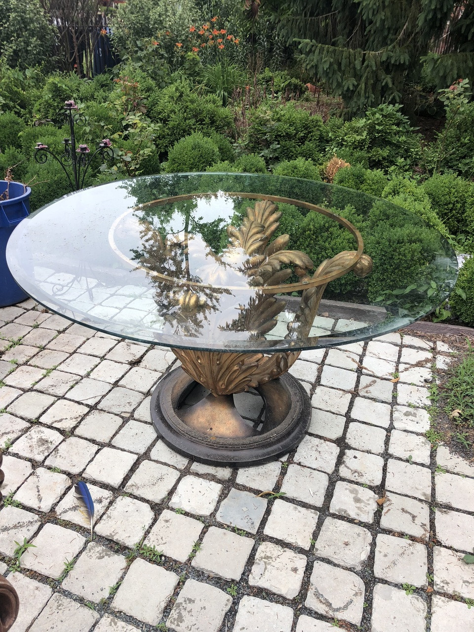 48" Tempered Glass Patio Table with Decorative Pedestal - Forgotten