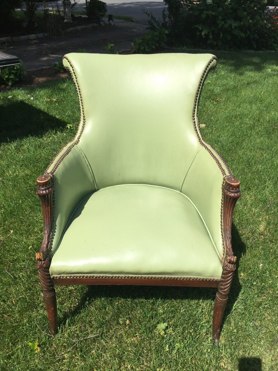 Mahogany Framed Green Wingback Chair Furniture