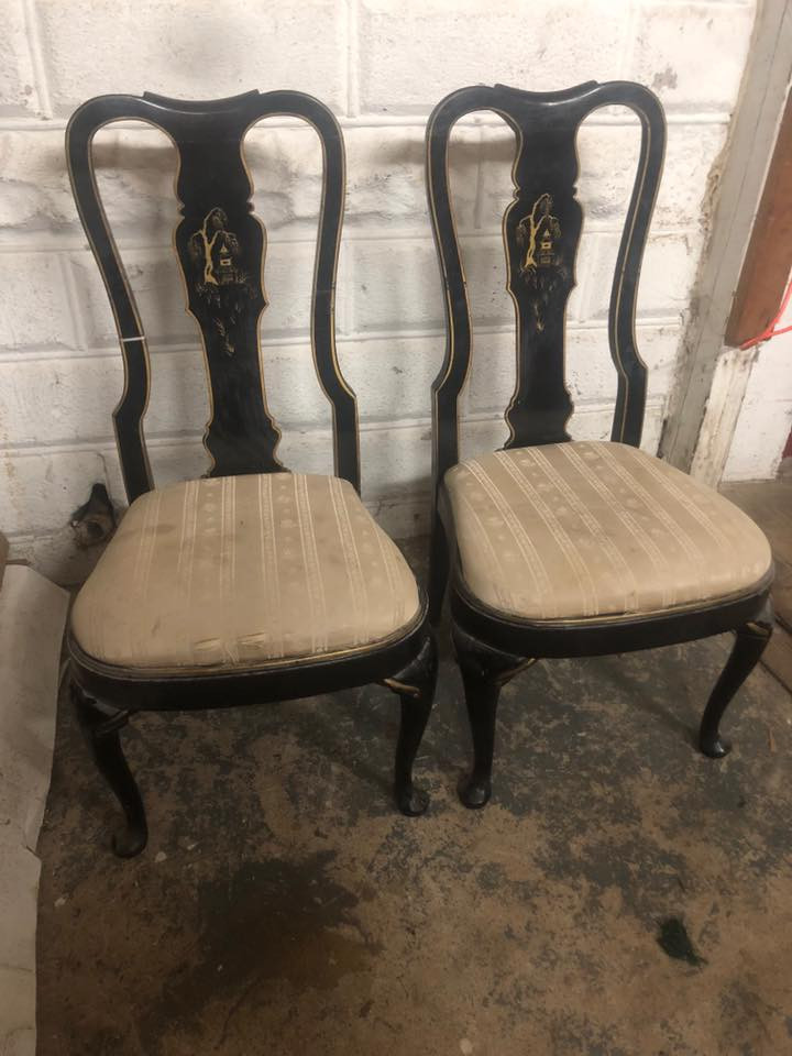 Pair Of Vintage Asian Queen Anne Black Dining Chairs Forgotten Furniture