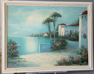 Vintage oil on canvas of the Mediterranean Framed painting by C. Loft 