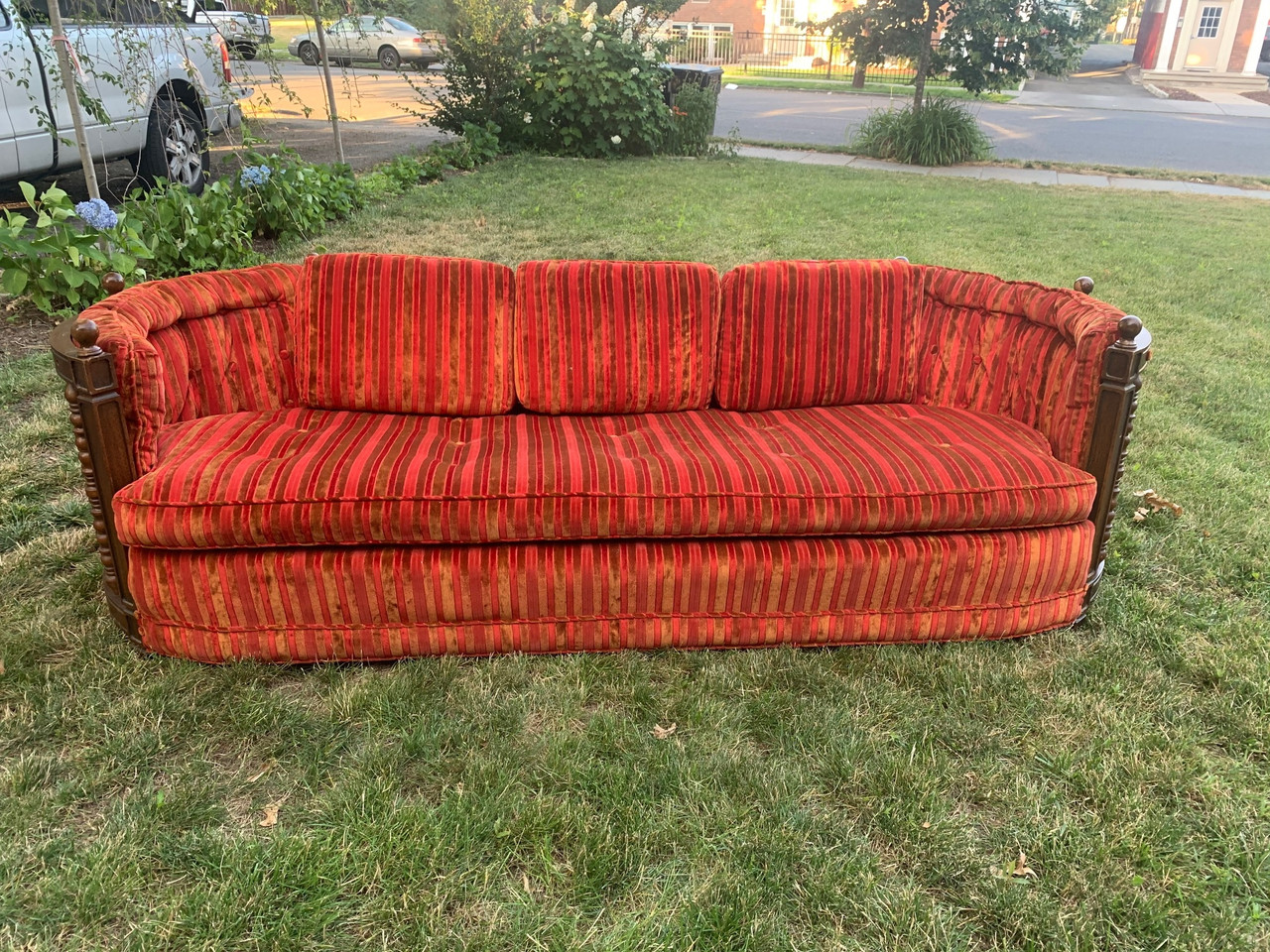 Vintage Orange Velvet Sofa - Modern Contemporary Burnt Orange Velvet