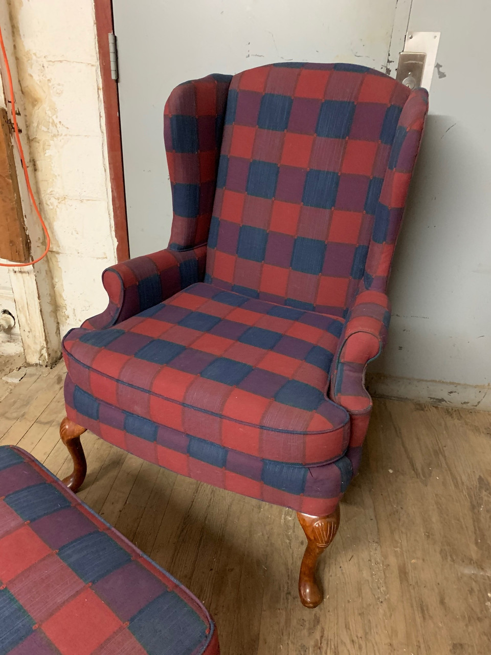 Plaid Wing Back Chair And Footstool Forgotten Furniture