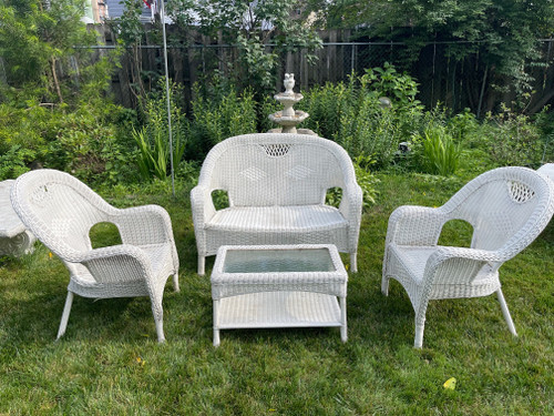 White faux wicker 4 piece patio set - Forgotten Furniture