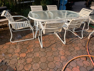Vintage modern contemporary white aluminum six patio chairs