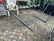 Gray steel hammock stand with umbrella holder