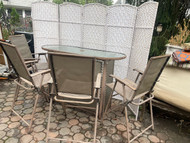Vintage steel and sling glass top patio bar