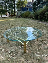 Vintage mid century modern brass and glass top coffee table