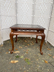 Vintage cherry and glass end table by Bassett