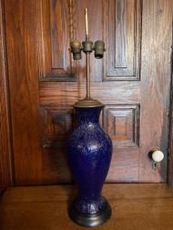 Vintage cobalt blue glass and bronze table lamp