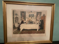 Vintage Darby and Joan framed colored print behind glass