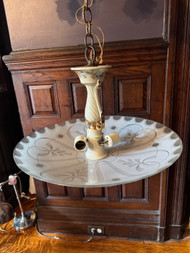 Vintage ceramic 3 light with glass shade chandelier