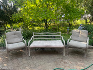 Set of cast aluminum patio deep seat gray loveseat and two chairs with cushions