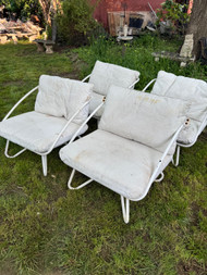 Set of four white steel extra wide patio chairs