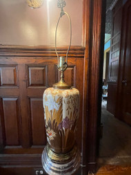 Vintage floral brass and porcelain Asian table lamp