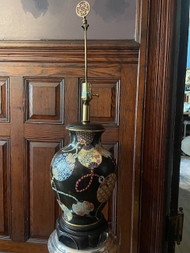 Vintage black porcelain Asian inspired Ethan Alan Asian table lamp