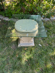 Vintage Plaster and glass top end table with chipped glass