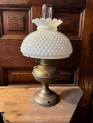 Antique hobnail milk glass electric oil lamp