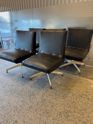 Set of five modern vinyl and metal Milo Baughman style lounge dining chairs