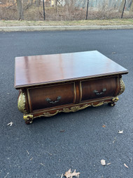 Vintage French cherry and gold painted 2 drawer coffee table