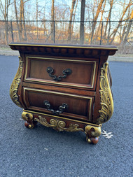 Vintage French cherry and gold painted 2 drawer end table nightstand
