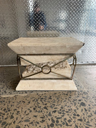 Vintage travertine and iron pedestal coffee table