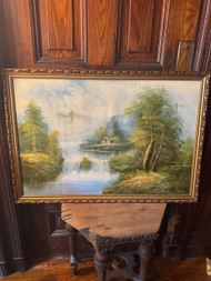 Vintage landscape oil painting by R. Boren