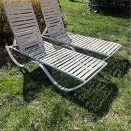 Pair of white vintage modern contemporary rubber blown aluminum patio lounge chairs
