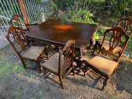 Vintage antique walnut depression dining table and 5 chairs