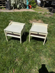 Set of white mid century modern one drawer nightstands