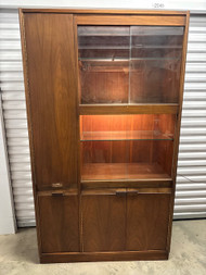 Mid century modern walnut China display bar cabinet left side