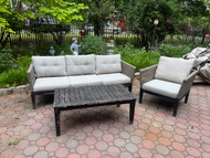 Faux wicker and wood deep seating patio sofa set