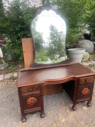 Vintage antique walnut depression vanity dresser with mirror
