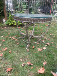 Vintage cast aluminum and glass Tuscan style foyer dining table
