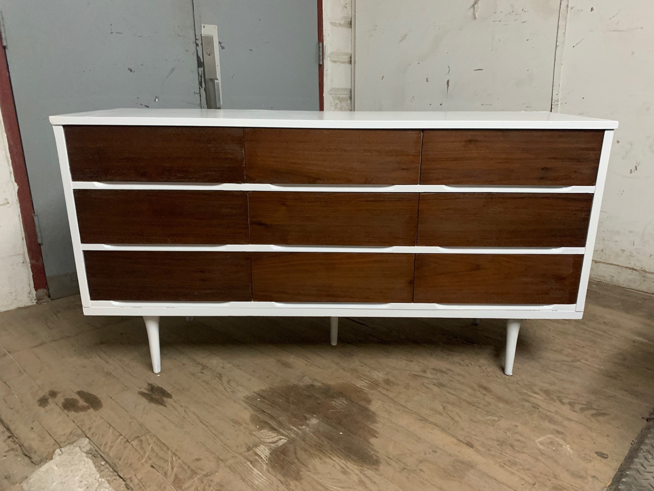 Mid Century Modern White Walnut 9 Drawer Dresser Credenza Forgotten Furniture