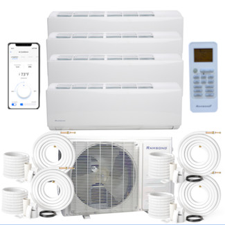 RDZ Series 36,000 BTU With 4 Wall Mount 9000 BTU Mini Split Heat Pump, Wi‑Fi Ready, 25 FT Line Set Included