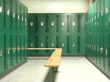 All-Welded Ventilated Athletic Lockers. Modification of Heavy Duty Ventilated lockers featuring one-piece back and sides.