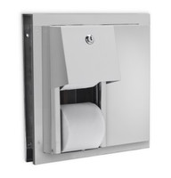 Toilet tissue dispenser for restrooms. Partition mounted. Stainless Steel. Not controlled