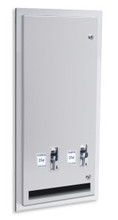 Sanitary Napkin and Tampon Dispenser for Restrooms. Recessed or Surface