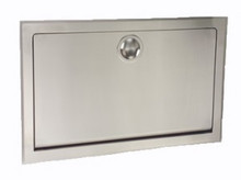 Stainless Steel clad, recessed Baby Changing Station in closed position