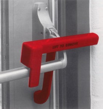 Security Latch #5505 installed on single right hand panic door with push  bar exit device. We don't have a picture of this Security Latch WITH cable lock -- YET.