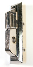 Lyon locker surface mounted LEFT HAND handle assembly. 1965 - 1981. Includes case, lift, and screws.