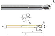 YG1 USA EDP # 89595TC 2 FLUTE 37 DEGREE HELIX BALL NOSE EXTENDED NECK TICN-COATEDALU-POWER 5/8 x 5/8 x 5 N.615