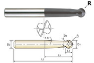 YG1 USA EDP # 93410 2 FLUTE LONG LENGTH BALL NOSE SPHERE TYPE X-POWER CARBIDE 1/8 x 1/4 x .100 x 1-1/4 x 3-1/4