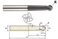 YG1 USA EDP # 93417 4 FLUTE LONG LENGTH BALL NOSE SPHERE TYPE X-POWER CARBIDE 1/8 x 1/4 x .100 x 1-1/4 x 3-1/4