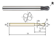 YG1 USA EDP # 93485 2 FLUTE 15 DEG HELIX BALL NOSE X-POWER FOR OVER 55HRC CARBIDE 1/32 x 1/4 x 1/32 x 2 x 1/16 x .029