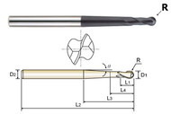 YG1 USA EDP # 93535 2 FLUTE PENCIL NECK BALL NOSE 30 DEG HELIX X-POWER CARBIDE 3/16 x 3/8 x 9/16 x 6