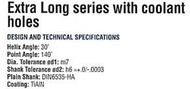 YG1 USA EDP # DH421109 CARBIDE DREAM DRILL W/ COOLANT (8XD) - METRIC 10.9 x 12.0 x 162 x 114